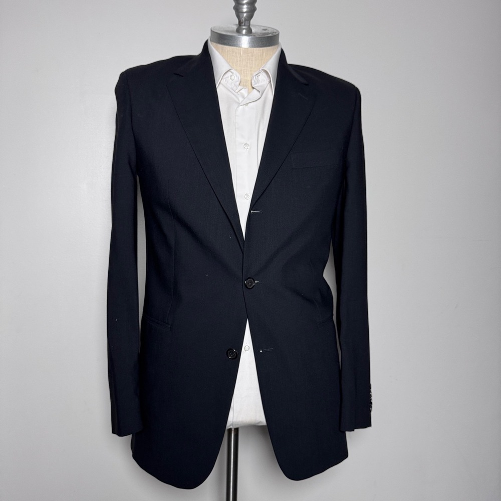 BOSS Hugo Boss Blazer Mens 42L Black Solid Virgin Wool 3-Button Einstein Sigma